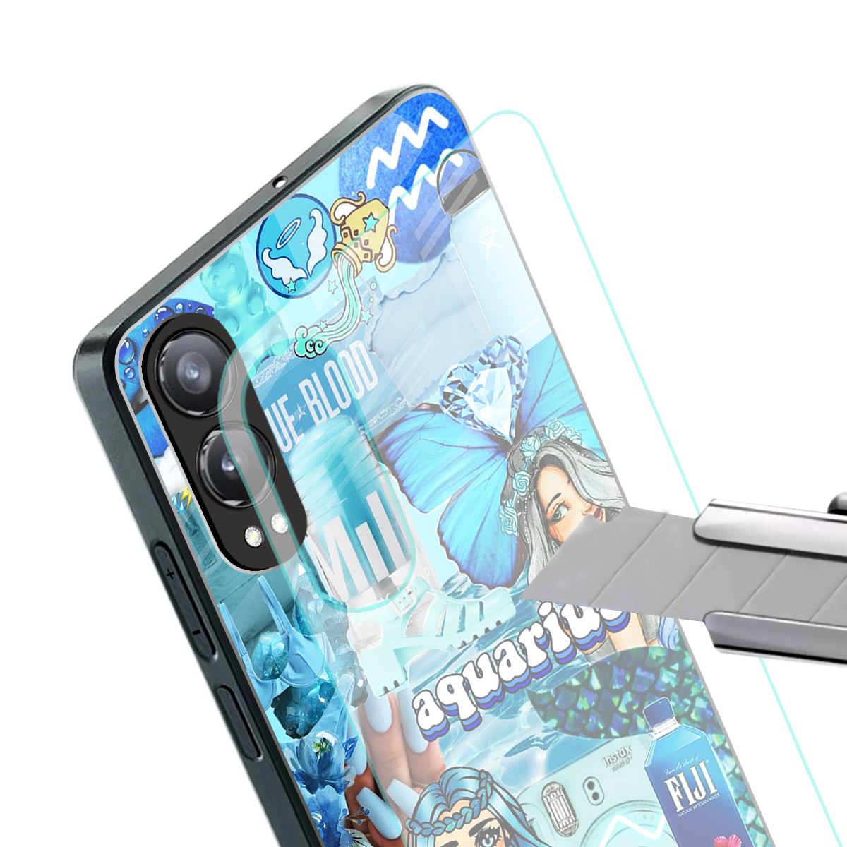 aquarius aesthetic collage back phone cover | glass case for oneplus nord ce 4 lite