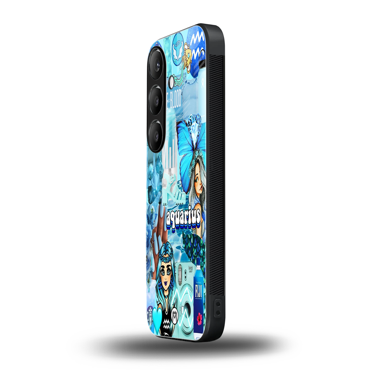 aquarius aesthetic collage back phone cover | glass case for samsung galaxy s24 fe