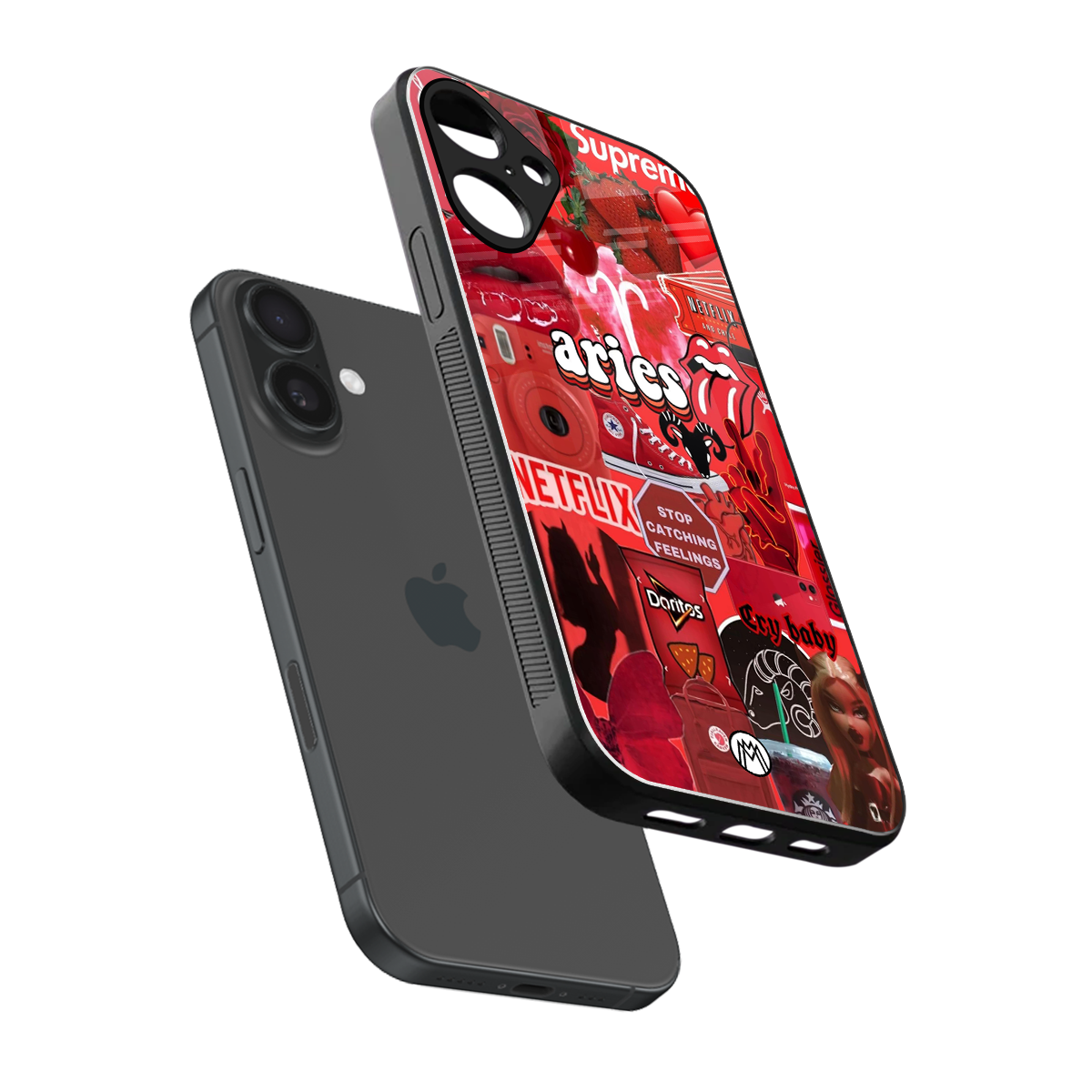 aries aesthetic collage back phone cover | glass case for iphone 16 plus