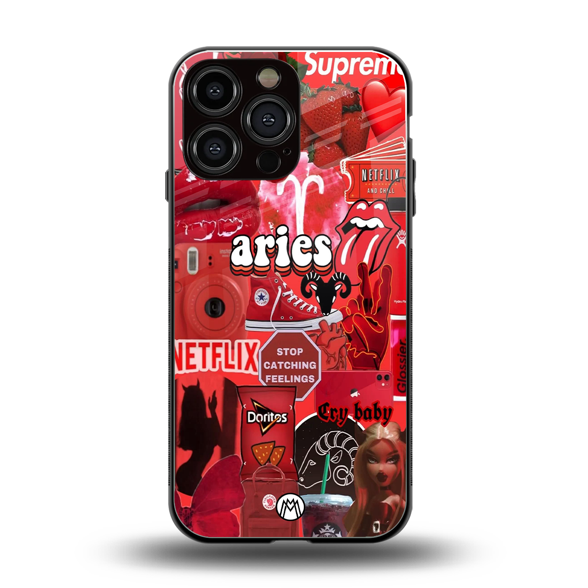 aries aesthetic collage back phone cover | glass case for iphone 16 pro max