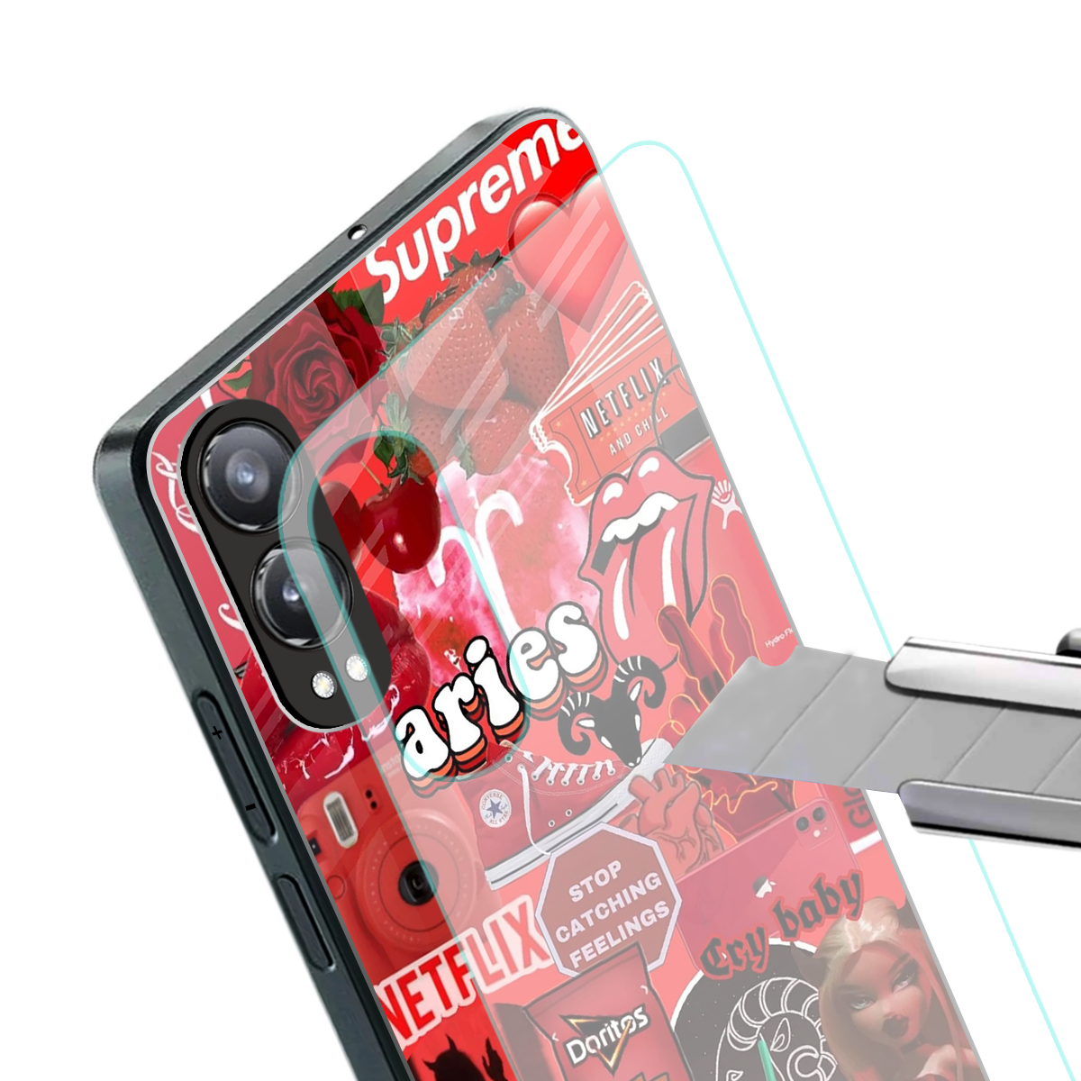 aries aesthetic collage back phone cover | glass case for oneplus nord ce 4 lite