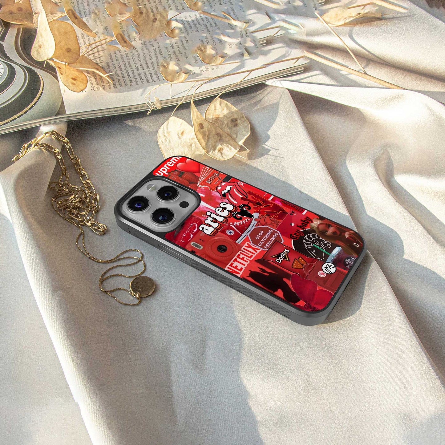 aries aesthetic collage back phone cover | glass case for iphone 13 pro