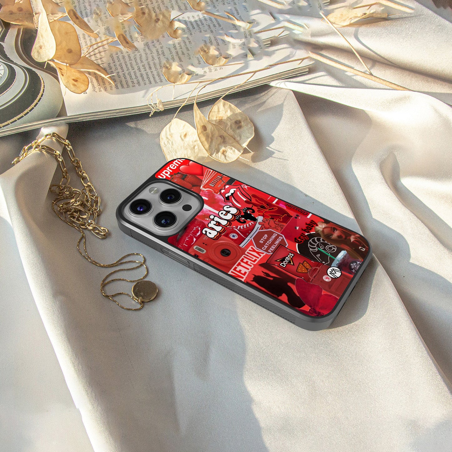 aries aesthetic collage back phone cover | glass case for iphone 16 pro max