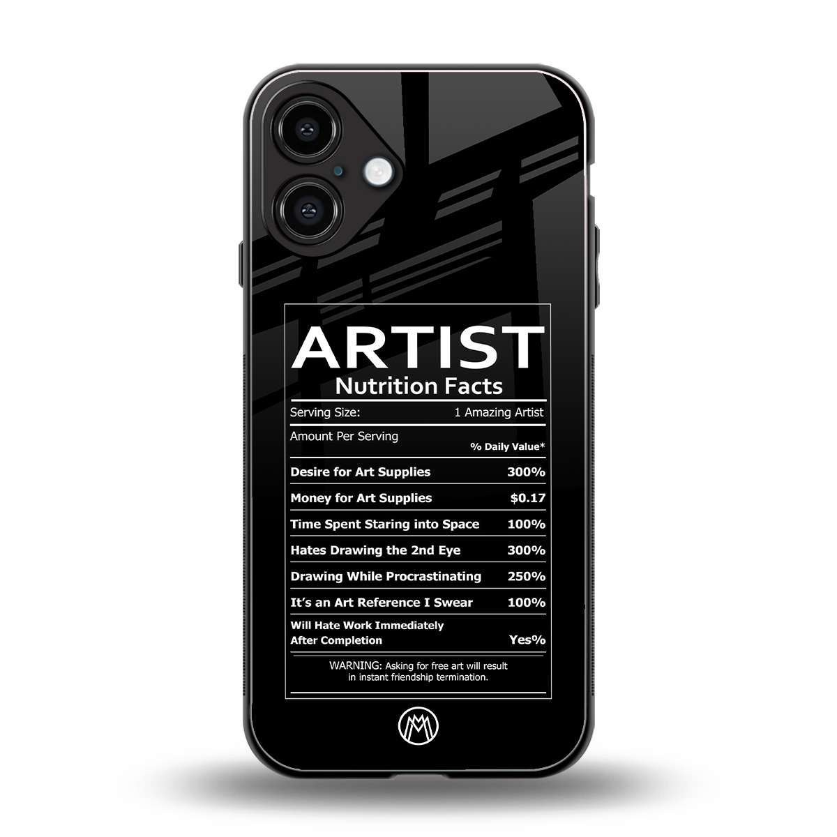 artist nutrition facts back phone cover | glass case for iphone 16 plus