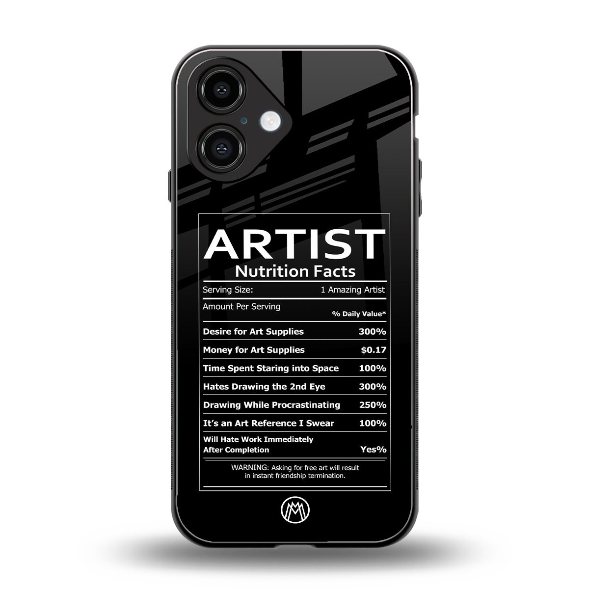 artist nutrition facts back phone cover | glass case for iphone 16