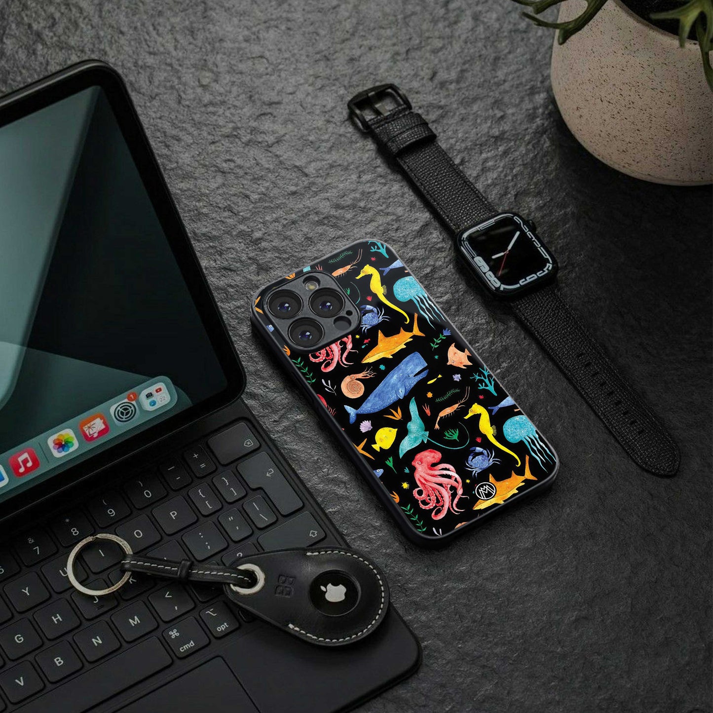 atomic ocean back phone cover | glass case for iphone 13 pro max