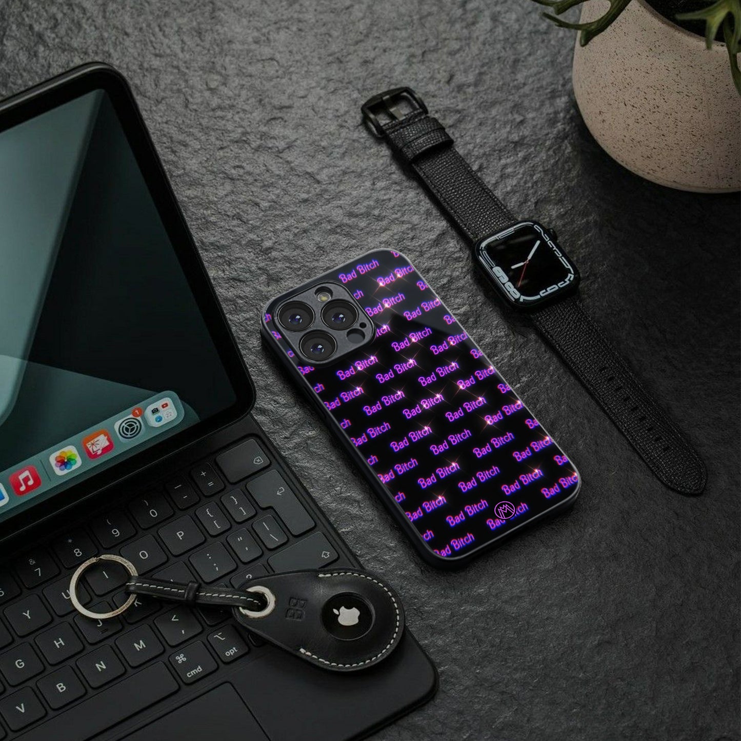 bad bitch back phone cover | glass case for iphone 15 plus