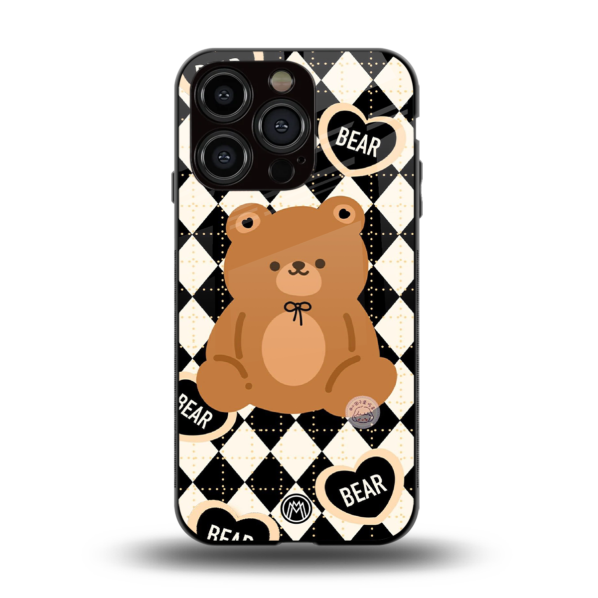 bear uniform pattern back phone cover | glass case for iphone 14 pro