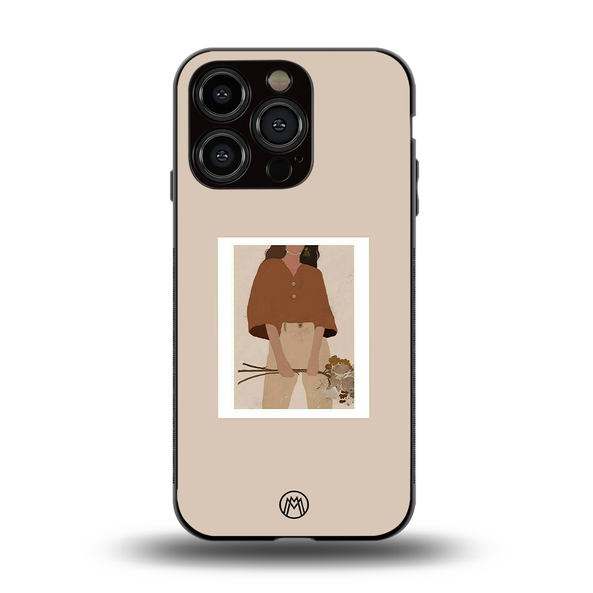 beige brown young lady art back phone cover | glass case for iphone 14 pro