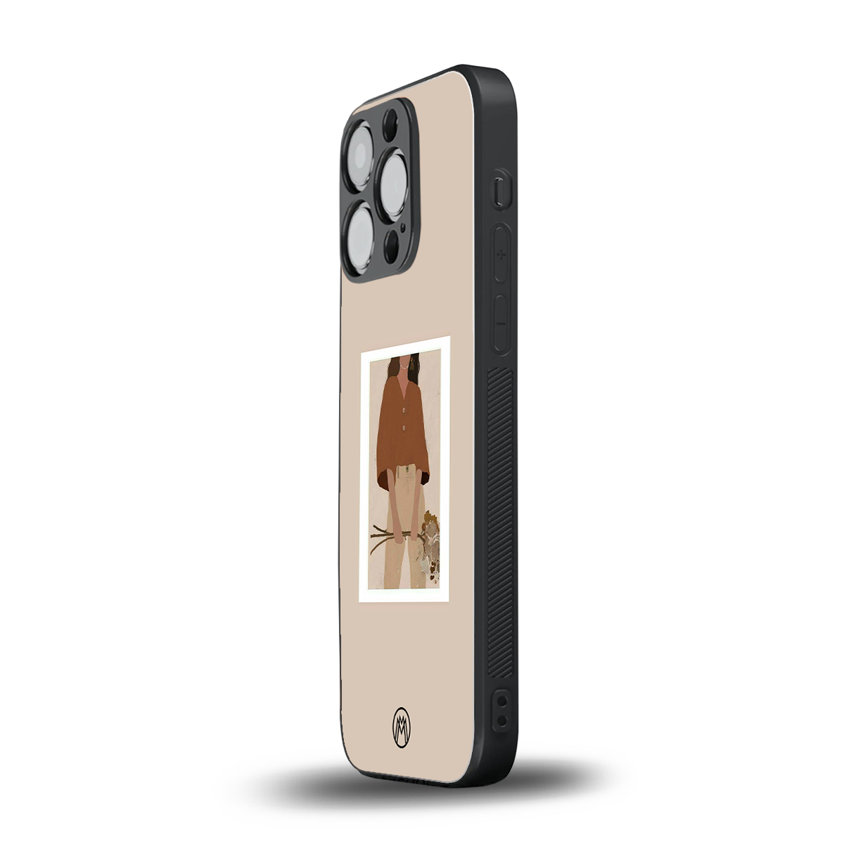 beige brown young lady art back phone cover | glass case for iphone 14 pro