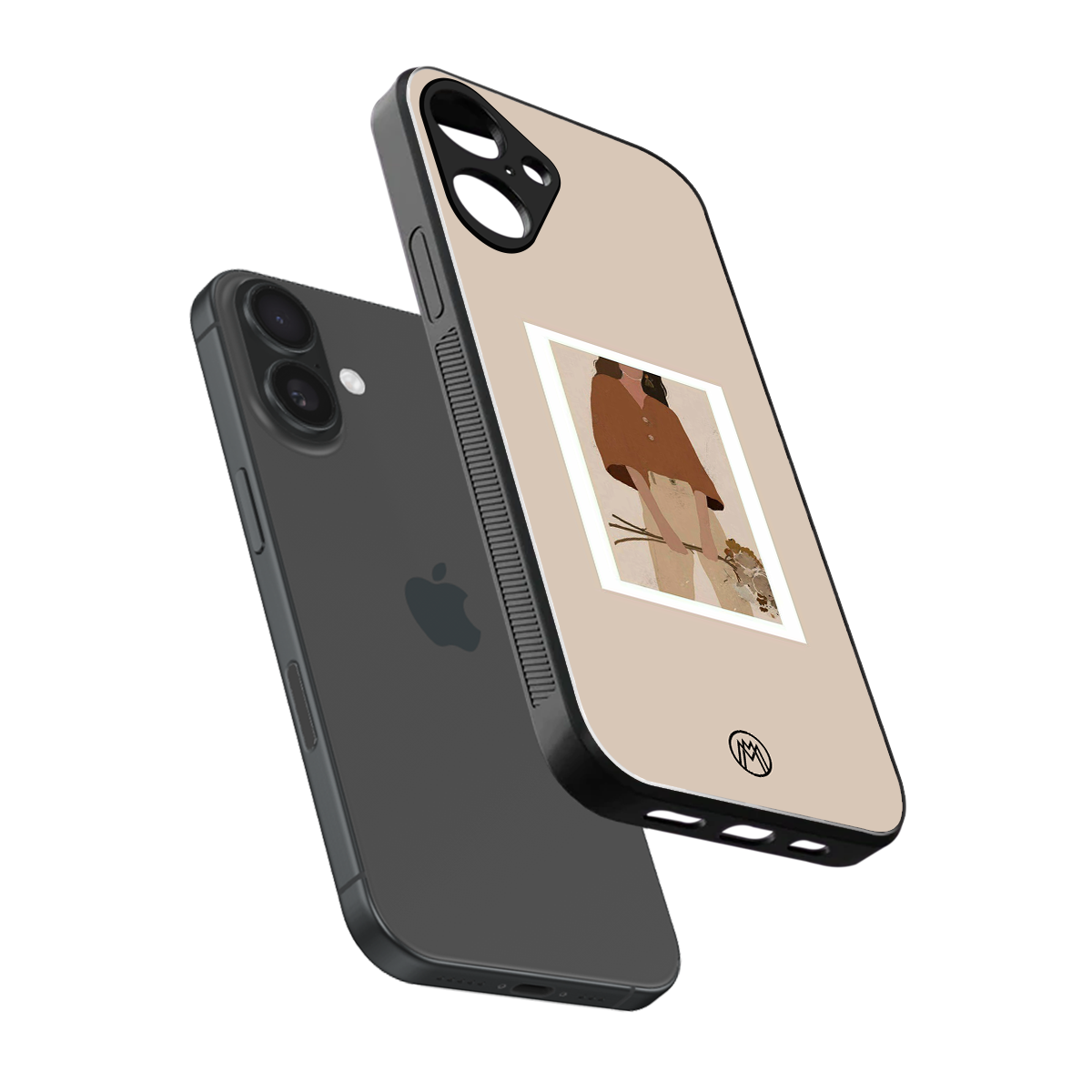 beige brown young lady art back phone cover | glass case for iphone 16 plus