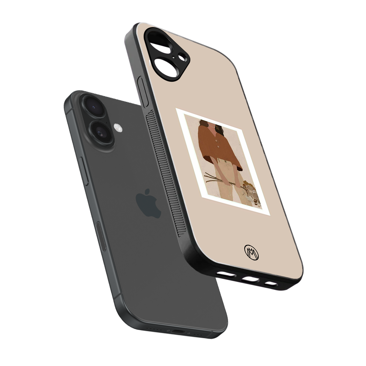 beige brown young lady art back phone cover | glass case for iphone 16