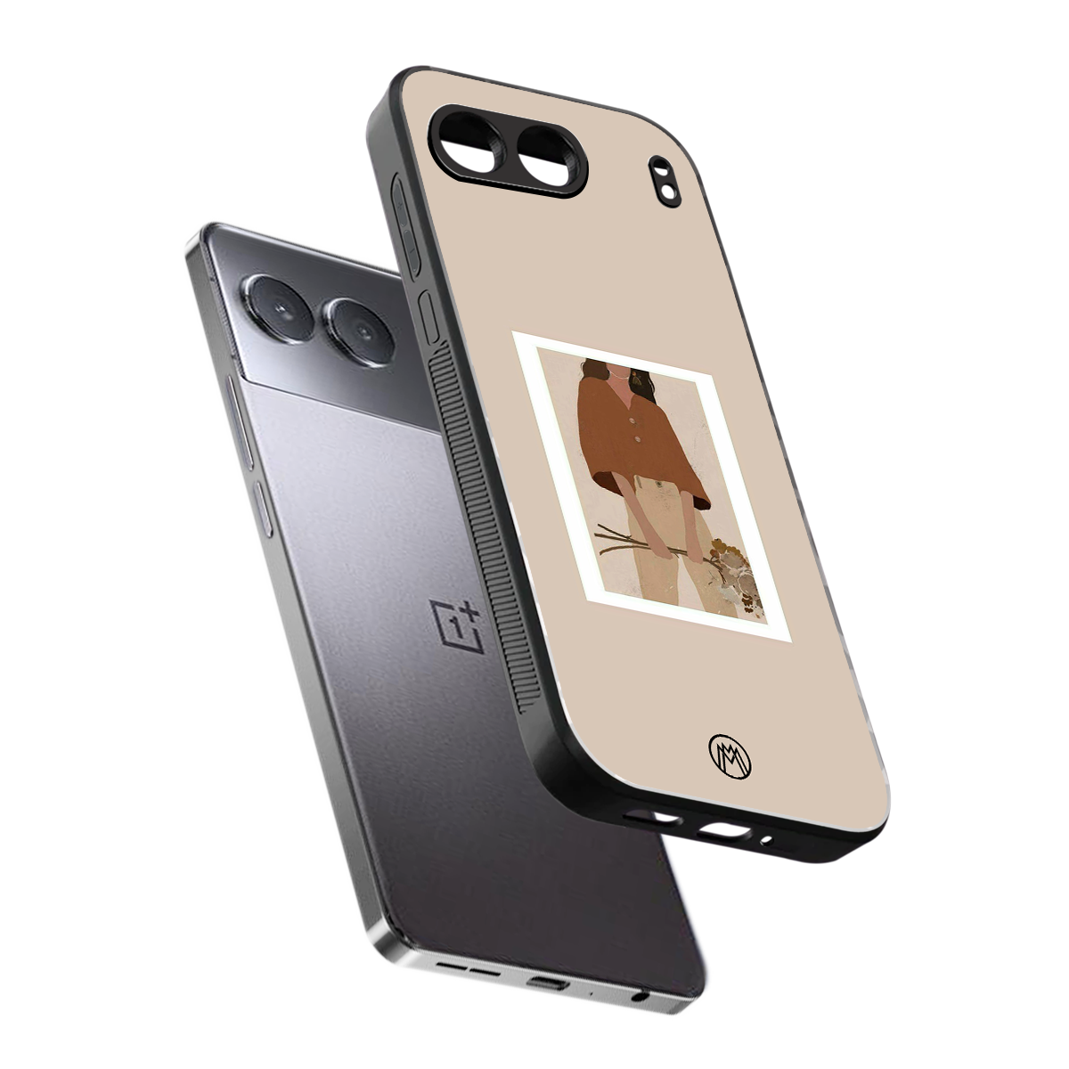 beige brown young lady art back phone cover | glass case for oneplus nord 4