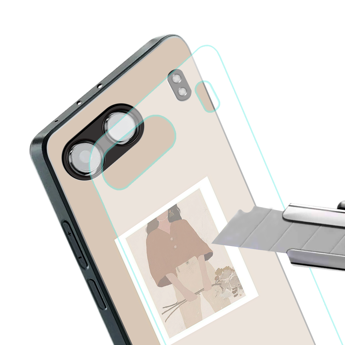 beige brown young lady art back phone cover | glass case for oneplus nord 4