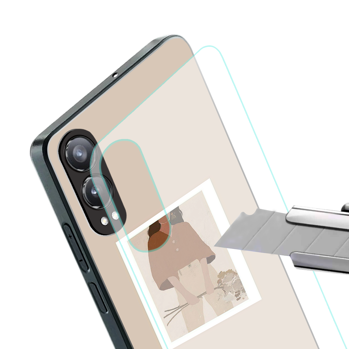 beige brown young lady art back phone cover | glass case for oneplus nord ce 4 lite