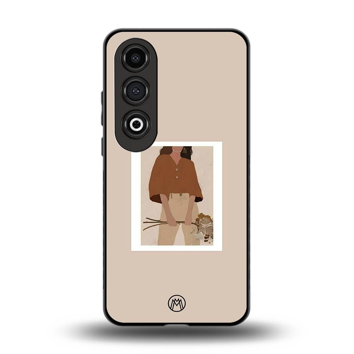 beige brown young lady art back phone cover | glass case for oneplus nord ce 4