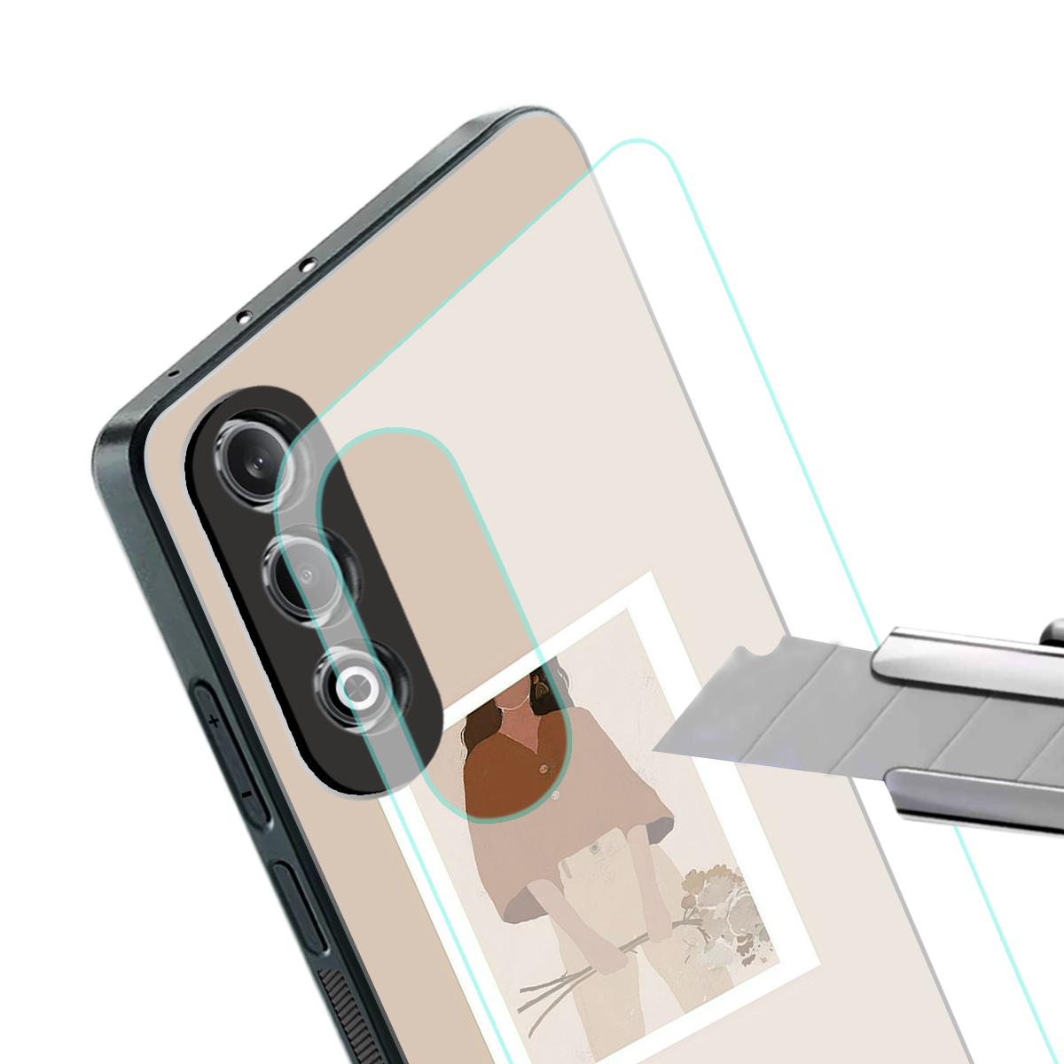beige brown young lady art back phone cover | glass case for oneplus nord ce 4