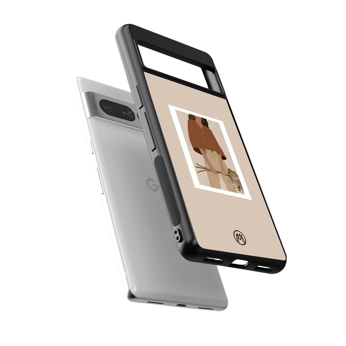 beige brown young lady art back phone cover | glass case for google pixel 7 pro