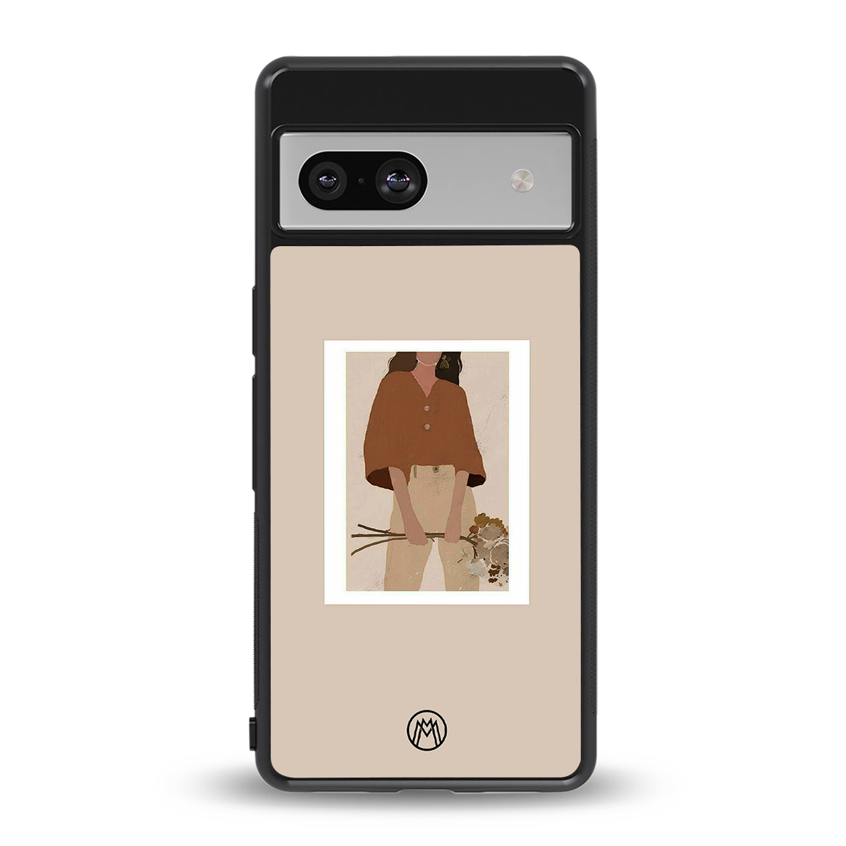 beige brown young lady art back phone cover | glass case for Google Pixel 7