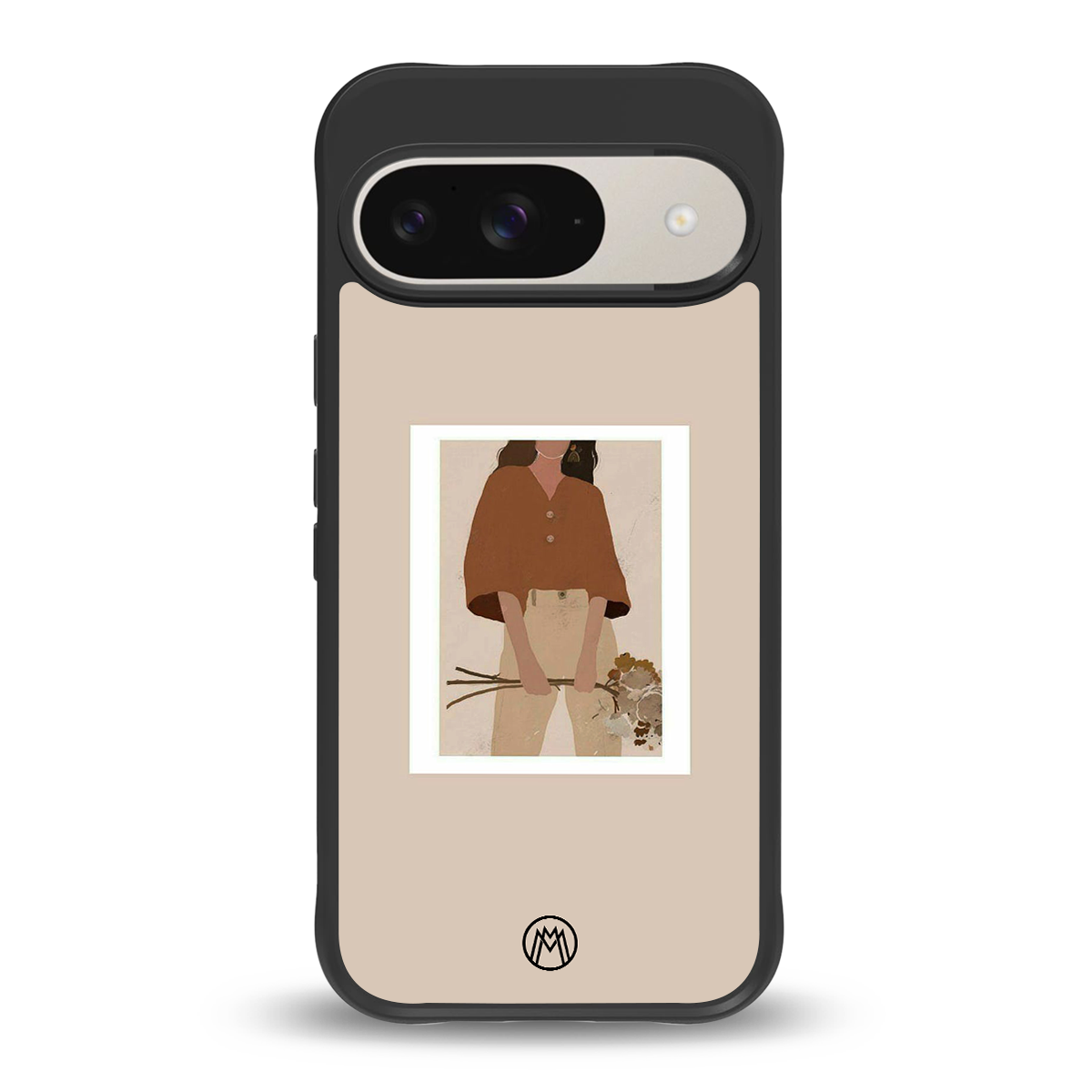 beige brown young lady art back phone cover | glass case for google pixel 9