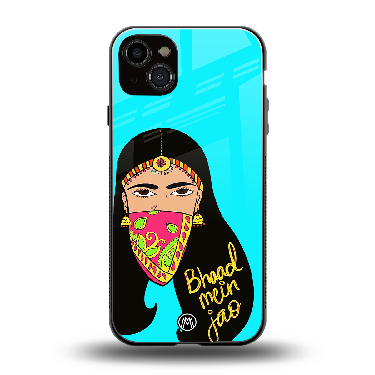 bhaad mein jao back phone cover | glass case for iphone 14 plus