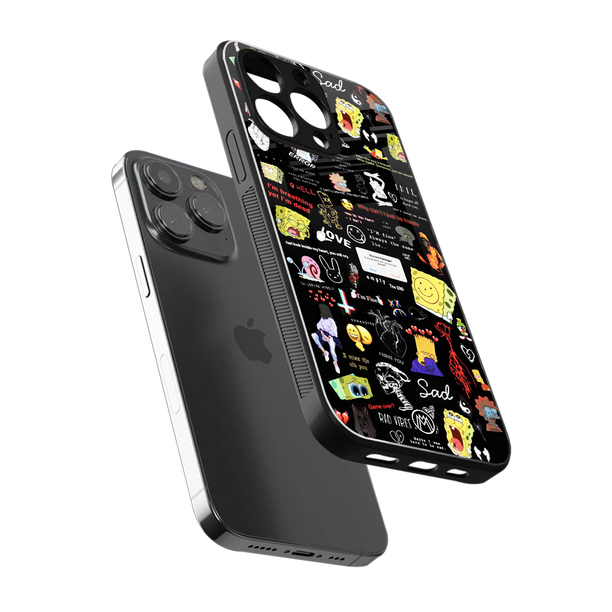 black aesthetic collage back phone cover | glass case for iphone 13 pro max