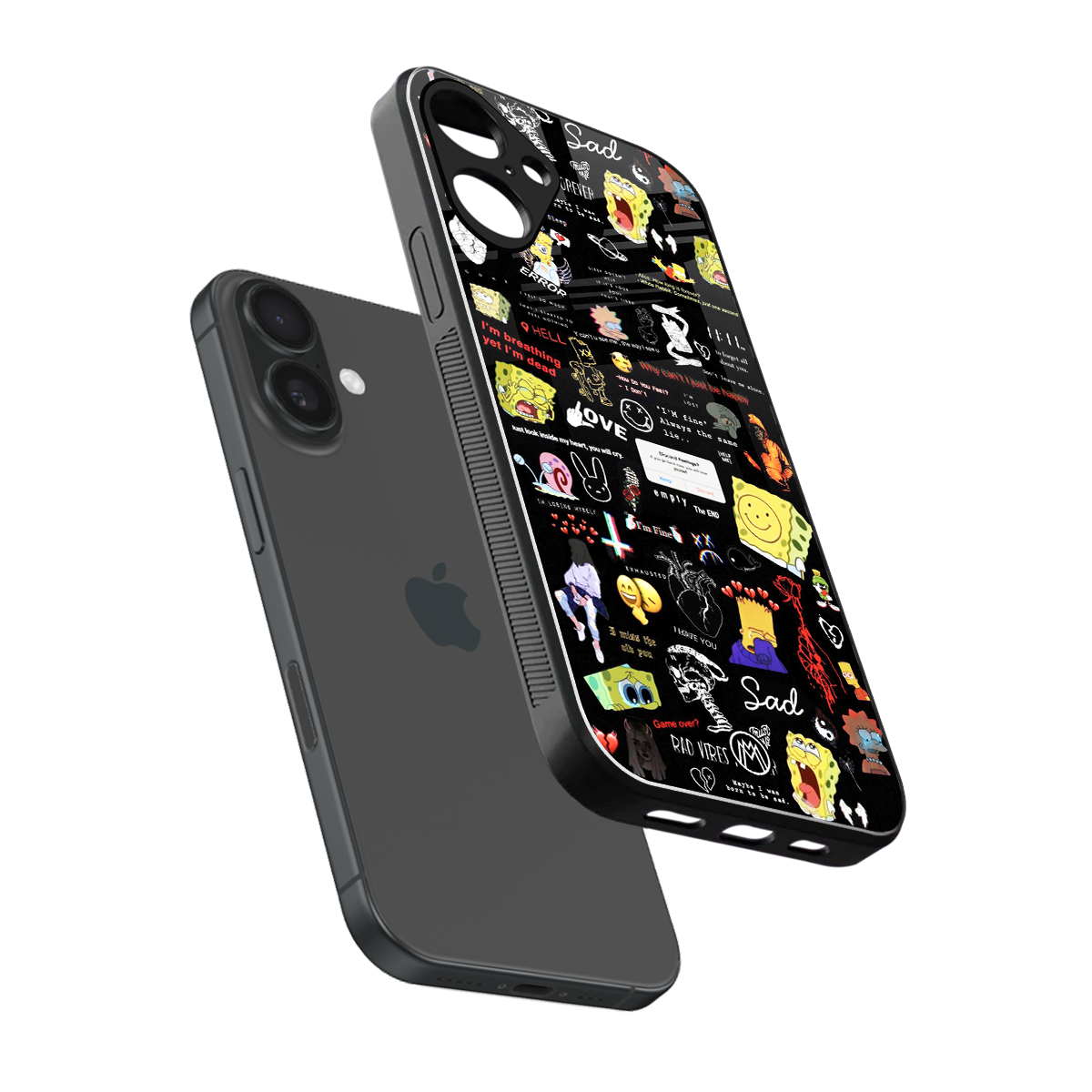 black aesthetic collage back phone cover | glass case for iphone 16 plus