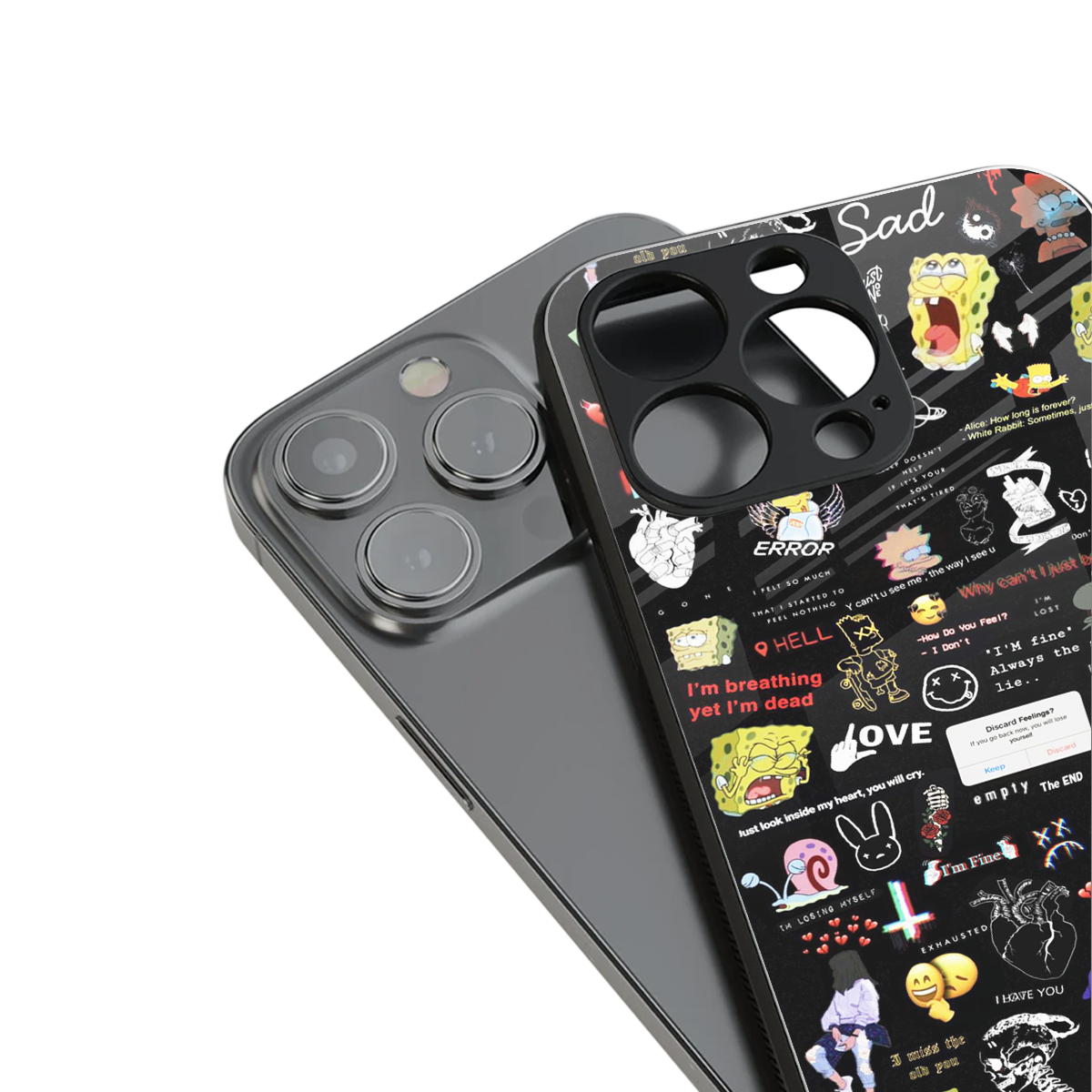 black aesthetic collage back phone cover | glass case for iphone 14 pro