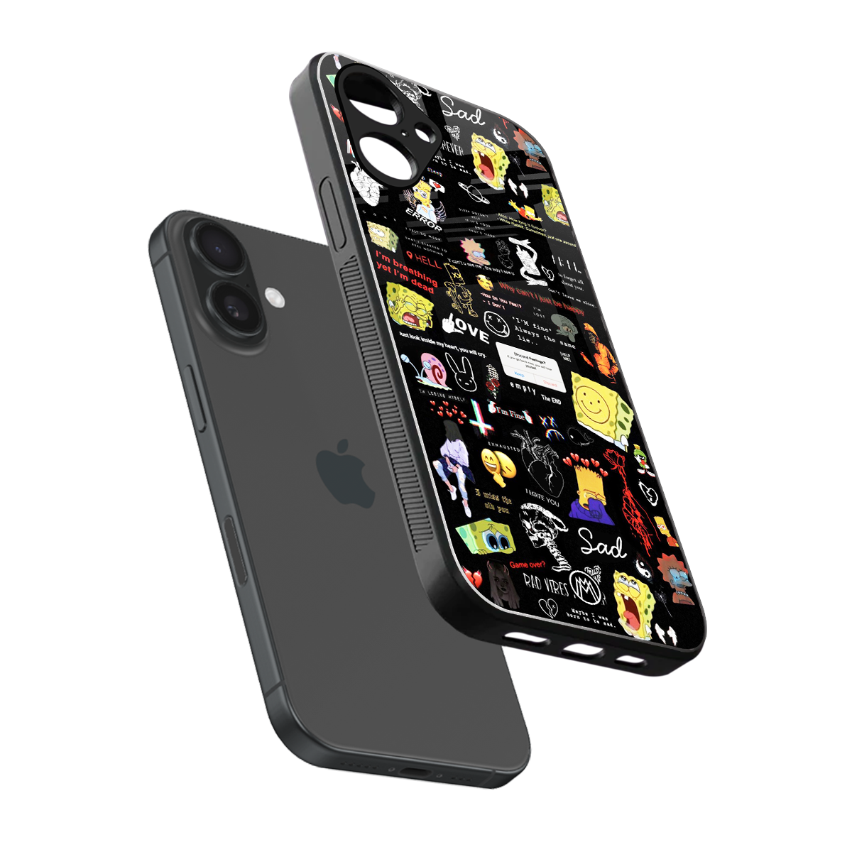 black aesthetic collage back phone cover | glass case for iphone 16