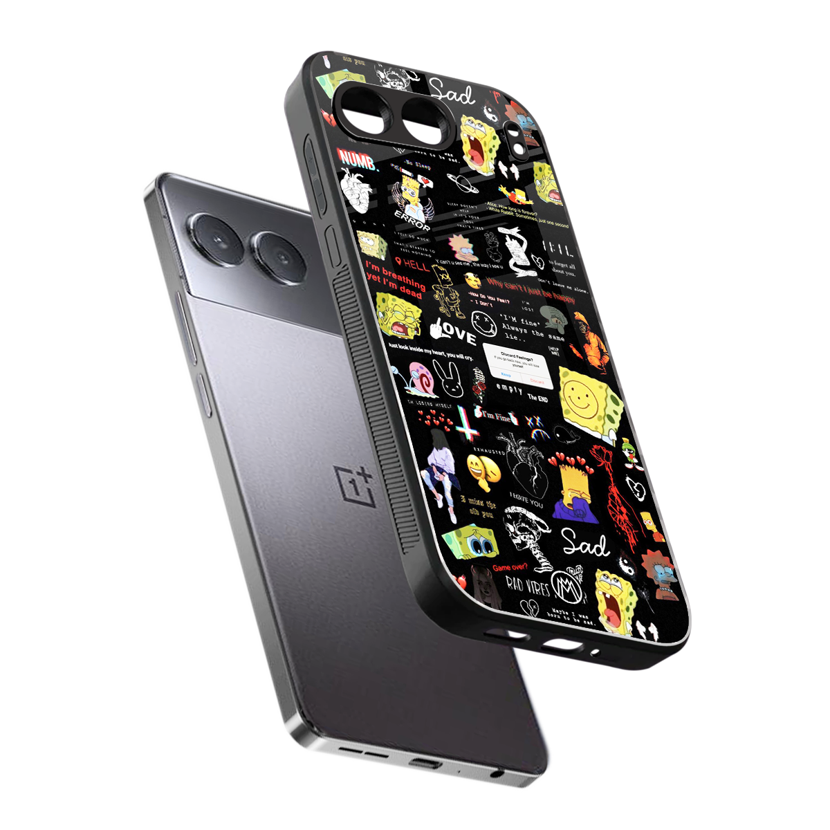 black aesthetic collage back phone cover | glass case for oneplus nord 4