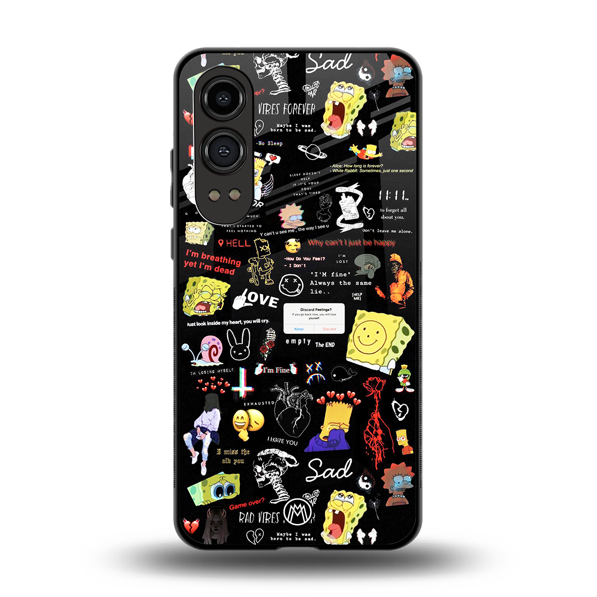 black aesthetic collage back phone cover | glass case for oneplus nord ce 4 lite