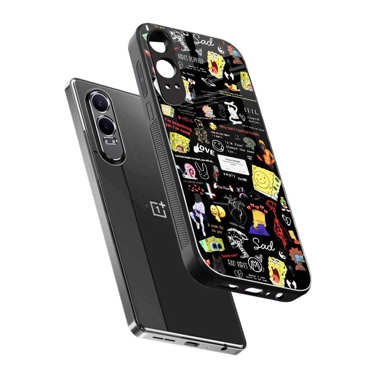 black aesthetic collage back phone cover | glass case for oneplus nord ce 4 lite