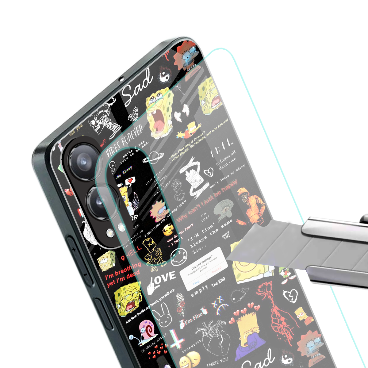 black aesthetic collage back phone cover | glass case for oneplus nord ce 4 lite