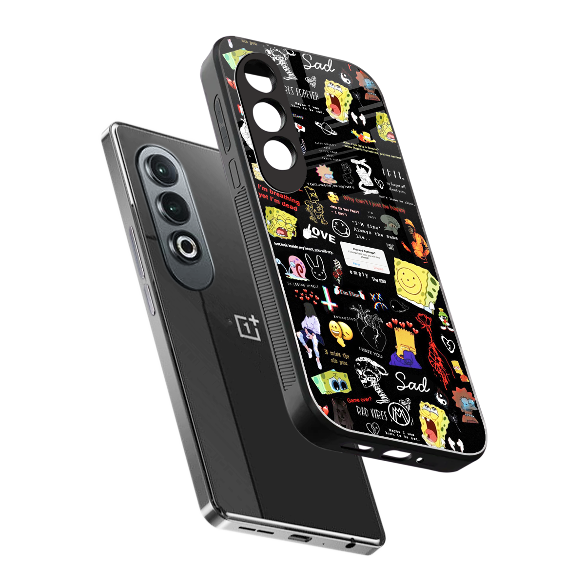 black aesthetic collage back phone cover | glass case for oneplus nord ce 4