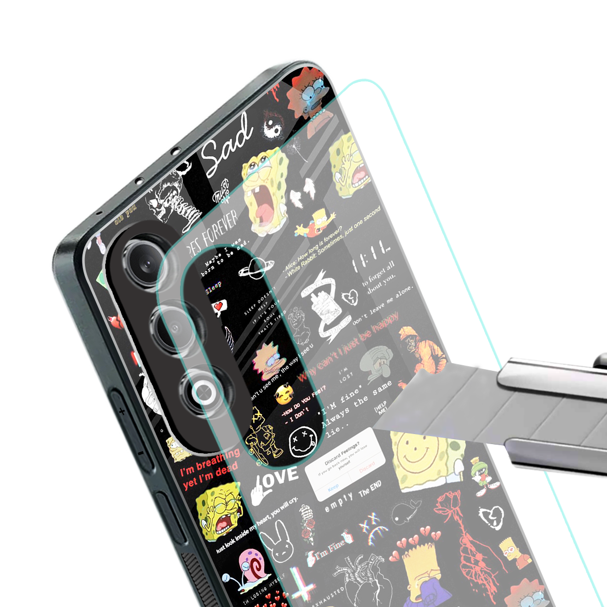 black aesthetic collage back phone cover | glass case for oneplus nord ce 4