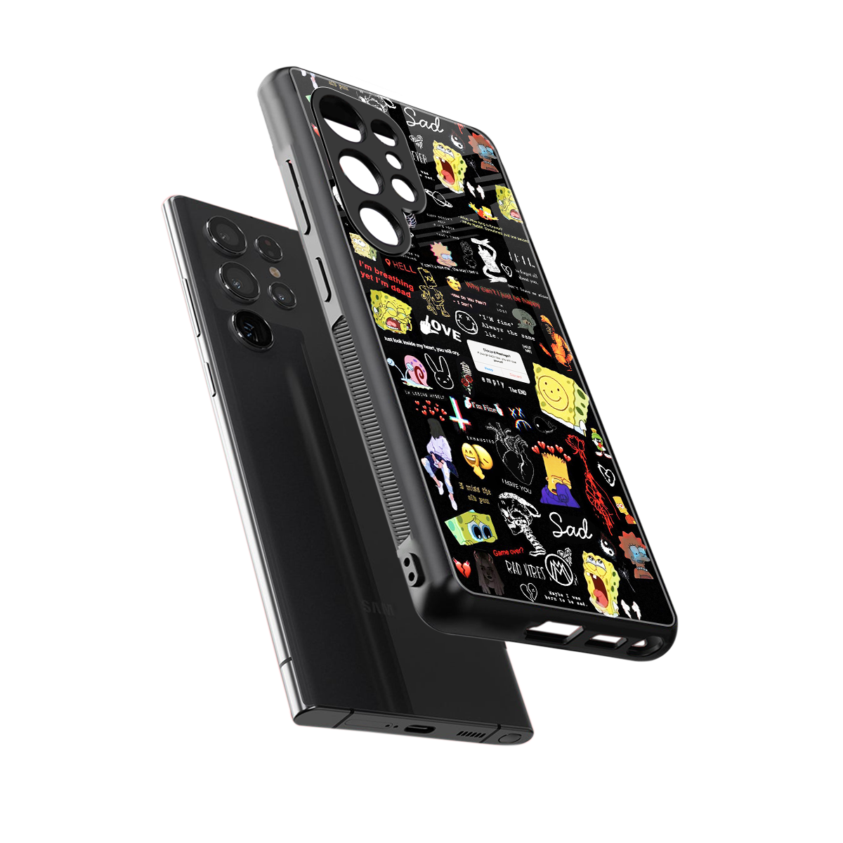 black aesthetic collage back phone cover | glass case for samsung galaxy s25 ultra