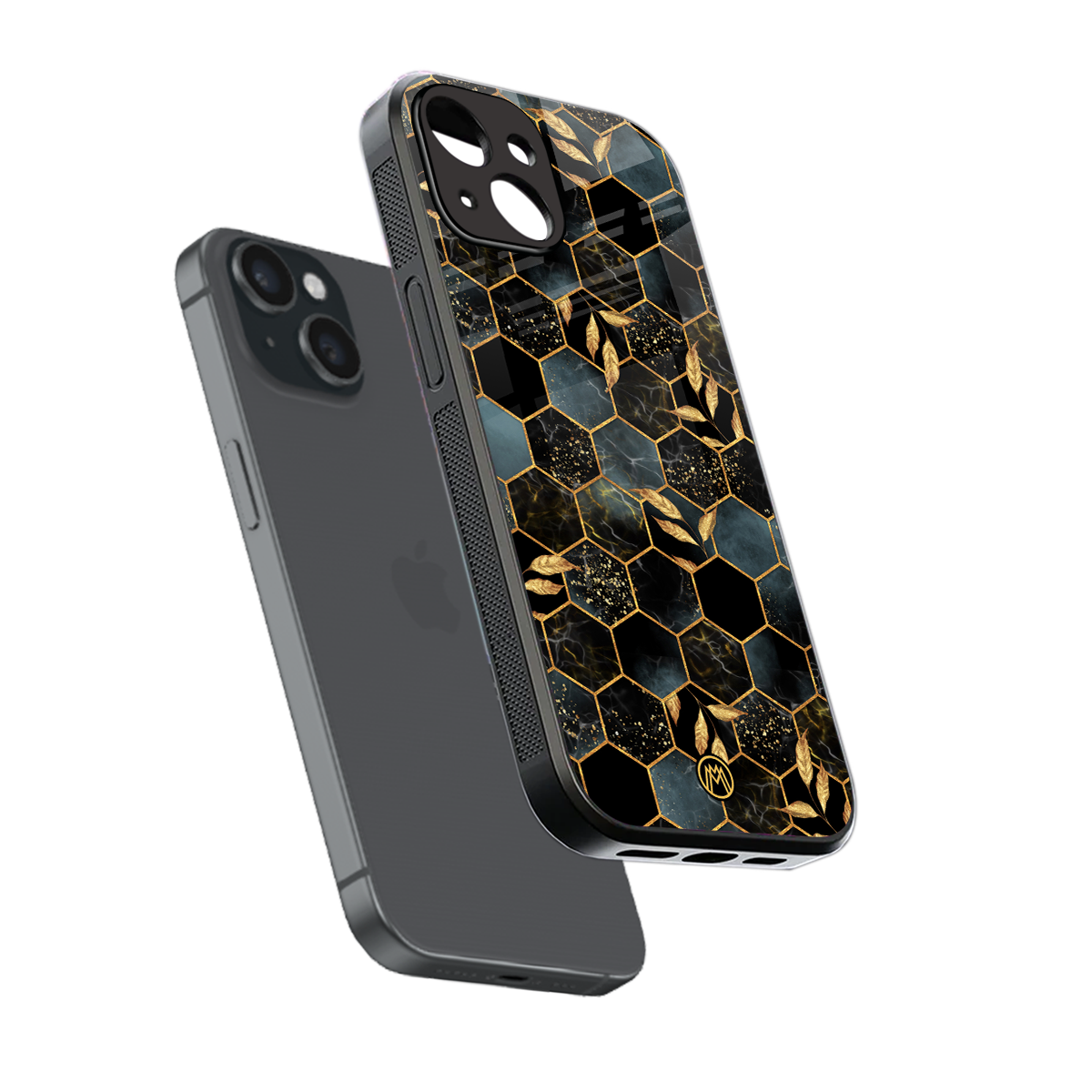 black blue tile marble back phone cover | glass case for iphone 13 mini