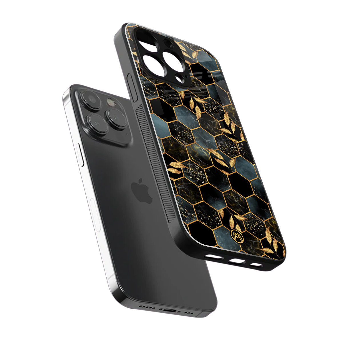 black blue tile marble back phone cover | glass case for iphone 15 pro max