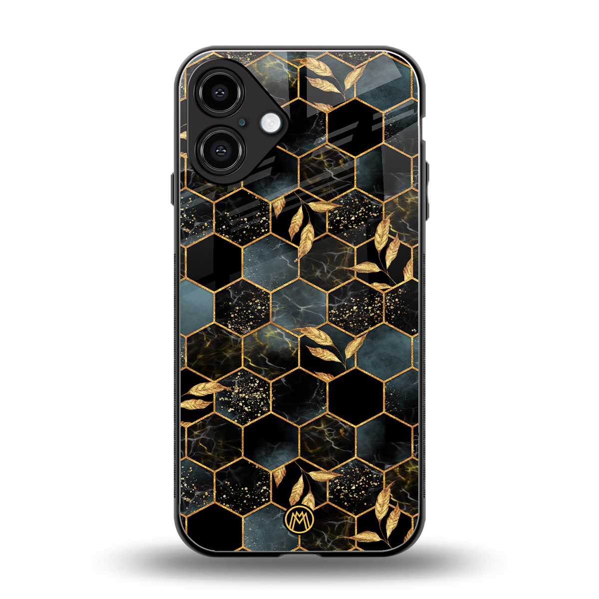 black blue tile marble back phone cover | glass case for iphone 16 plus
