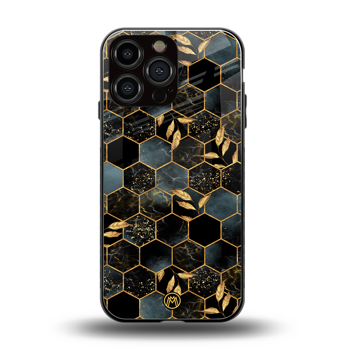 black blue tile marble back phone cover | glass case for iphone 16 pro max