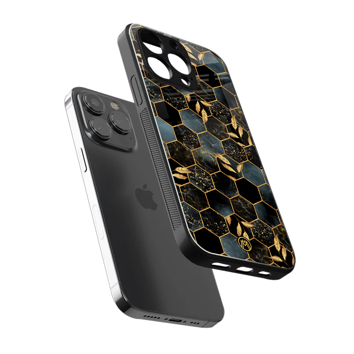black blue tile marble back phone cover | glass case for iphone 16 pro max