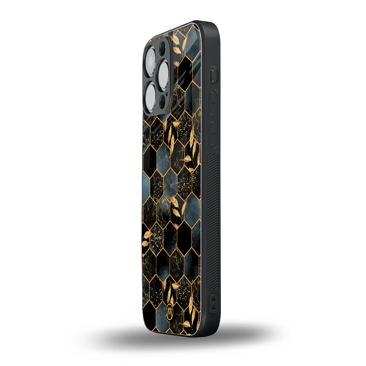 black blue tile marble back phone cover | glass case for iphone 16 pro max
