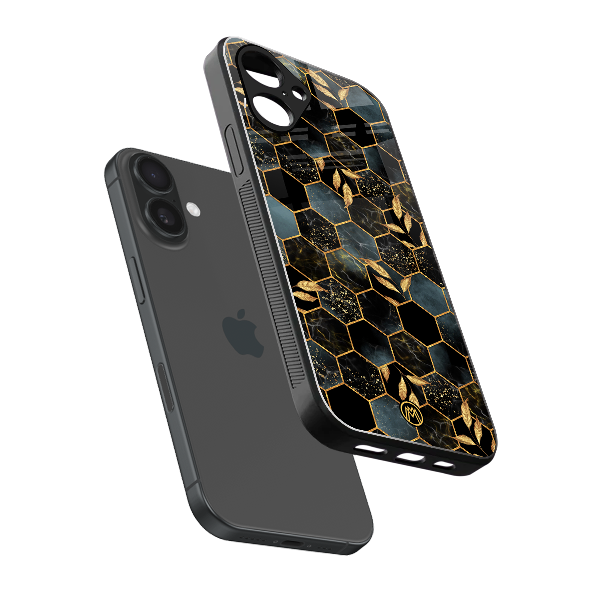 black blue tile marble back phone cover | glass case for iphone 16