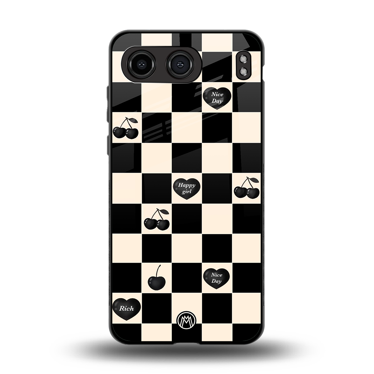 black cherries check pattern back phone cover | glass case for oneplus nord 4