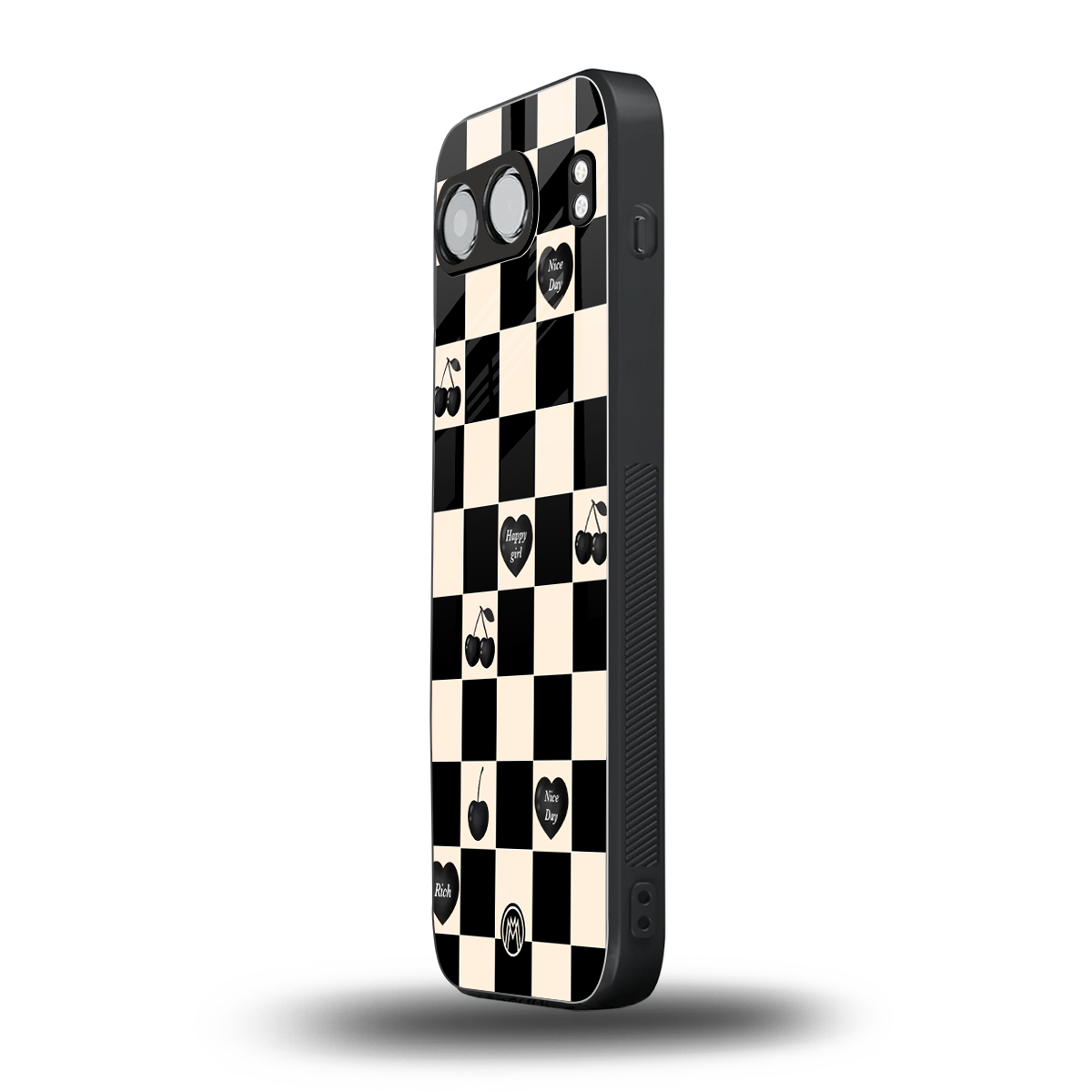 black cherries check pattern back phone cover | glass case for oneplus nord 4