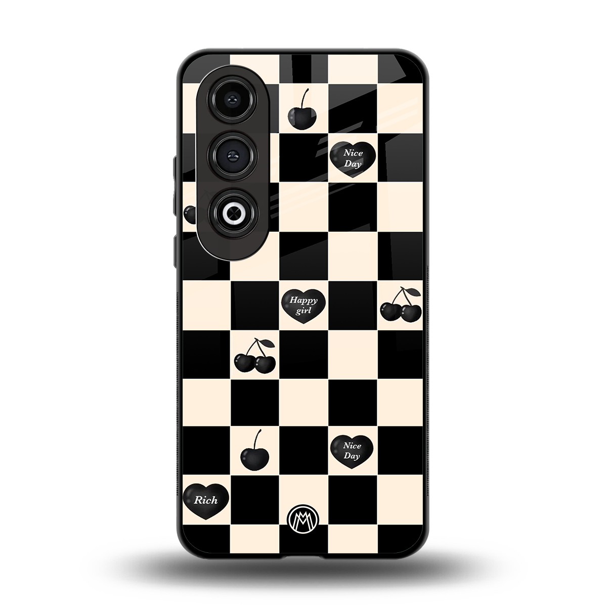 black cherries check pattern back phone cover | glass case for oneplus nord ce 4