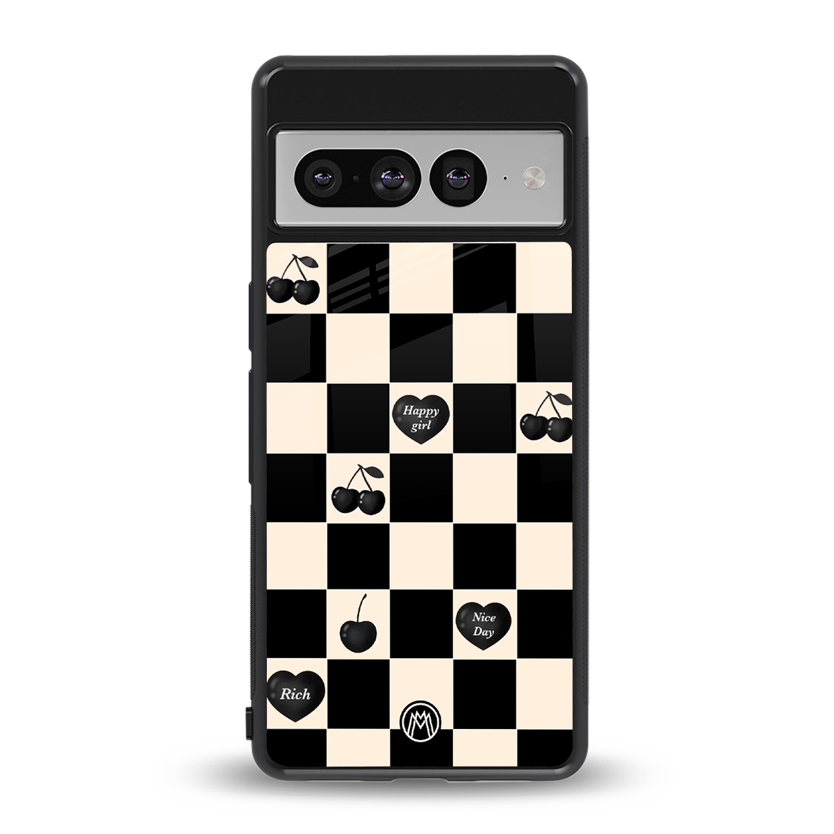 black cherries check pattern back phone cover | glass case for google pixel 7 pro