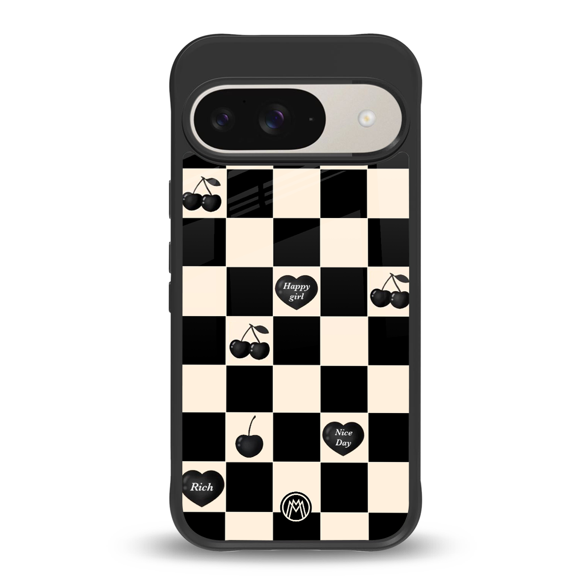 black cherries check pattern back phone cover | glass case for google pixel 9