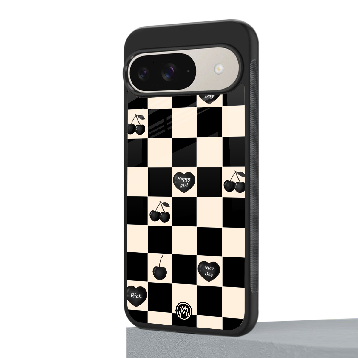 black cherries check pattern back phone cover | glass case for google pixel 9