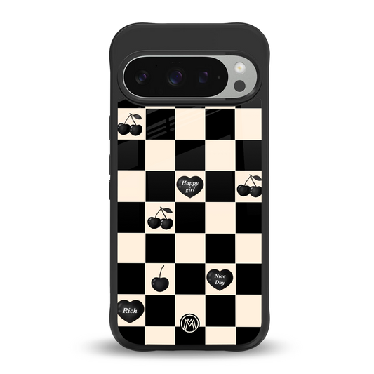black cherries check pattern back phone cover | glass case for google pixel 9 pro